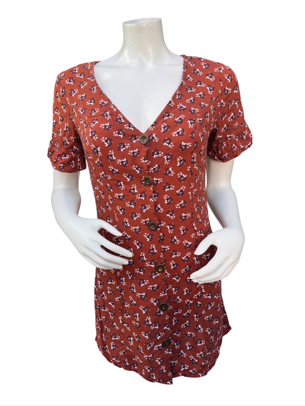 Wild Fable Orange Floral Design Button Up Shirt Dress Flutter Sleeve Women’s XS